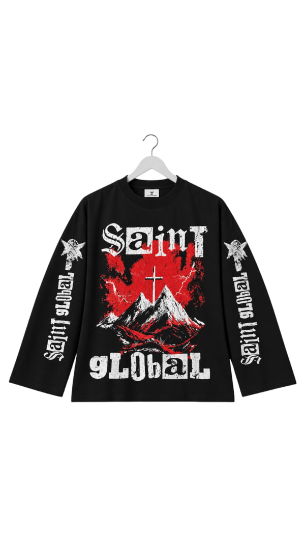 Saint Global Mountain Graphic Black Long Sleeve T-Shirt