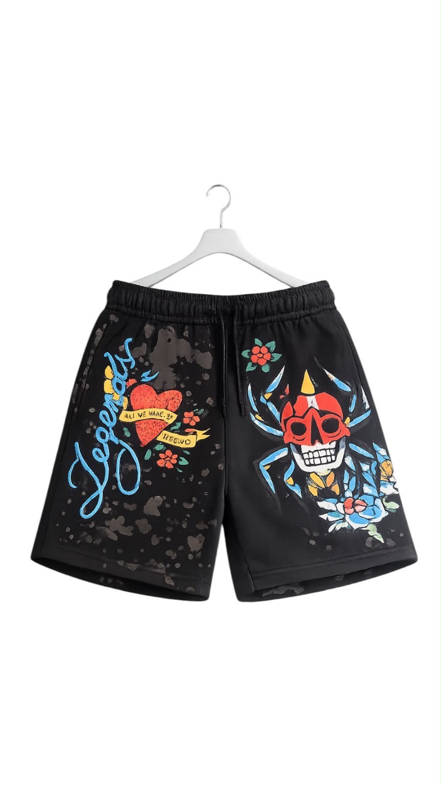 Graffiti Skull Graphic Black Shorts