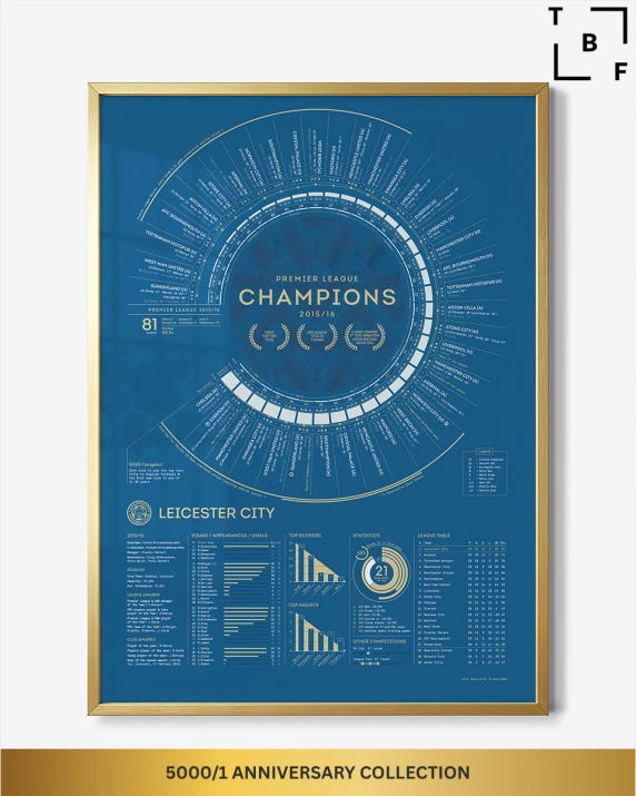 5000/1 Anniversary Collection - LCFC X The Beautiful Frame - Stat Print (Framed)