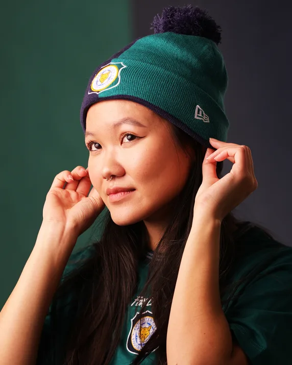 Leicester City New Era Jade/Navy Retro Bobble Knit Beanie Hat