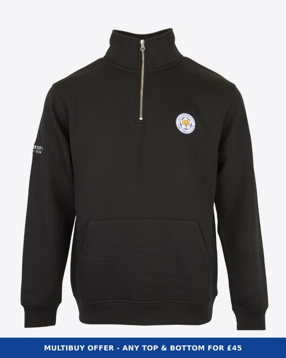 Leicester City Black Essential Crest 1/4 Zip - Mens