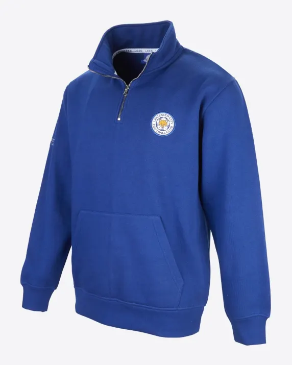 Leicester City Blue Essential Crest 1/4 Zip - Mens