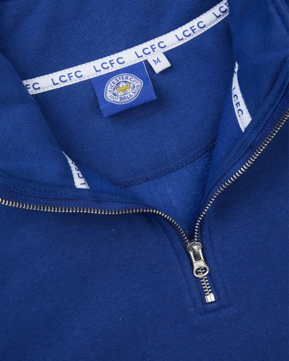 Leicester City Blue Essential Crest 1/4 Zip - Mens