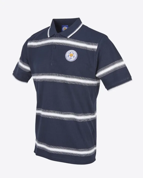 Leicester City Crest Striped Polo - Mens