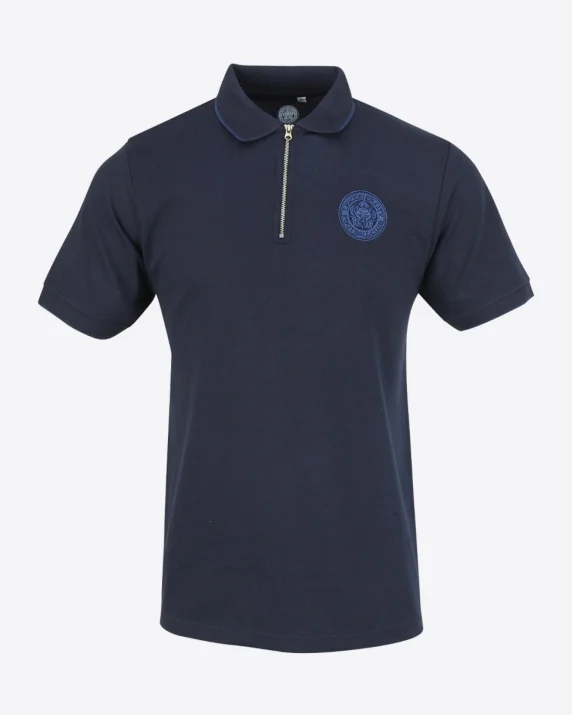 Leicester City Navy Crest Zip Polo - Mens