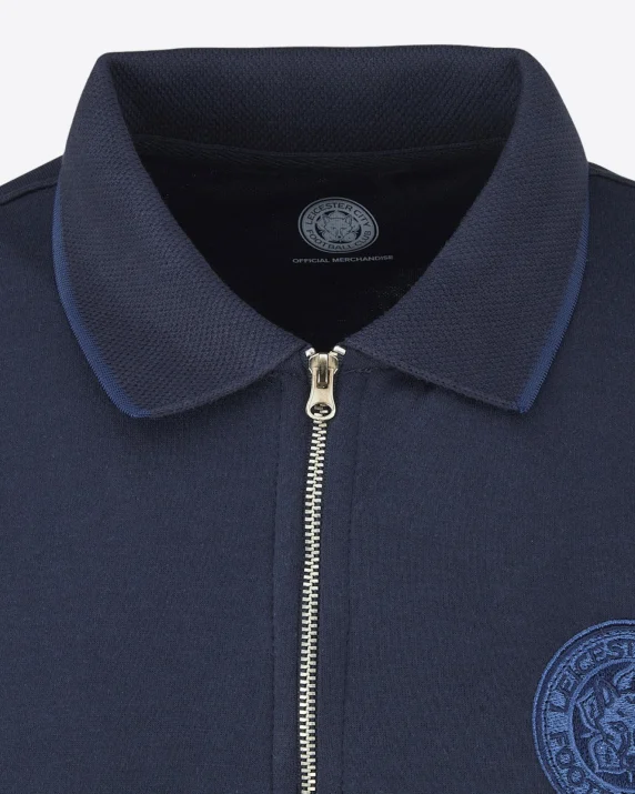 Leicester City Navy Crest Zip Polo - Mens