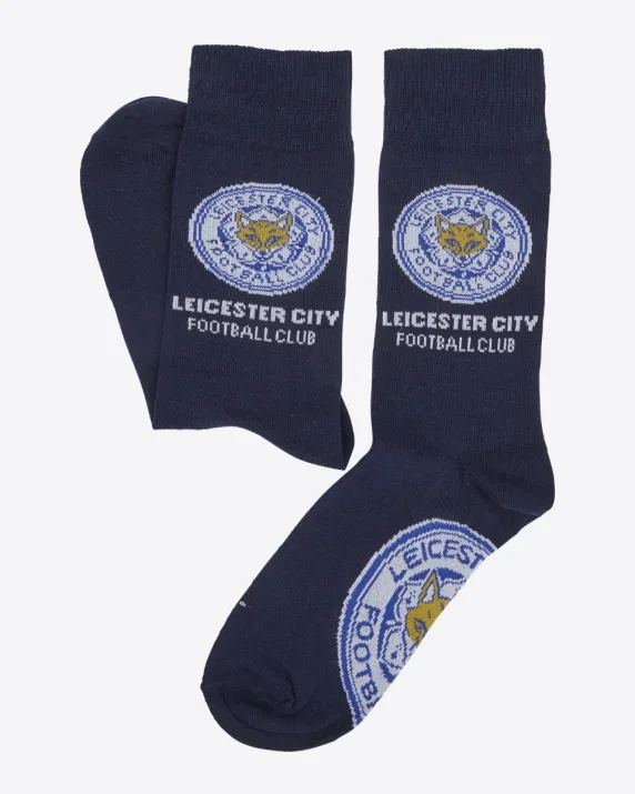 Leicester City Crest & Wordmark Socks - Navy
