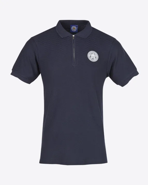Leicester City Navy Crest Waffle Zip Polo - Mens