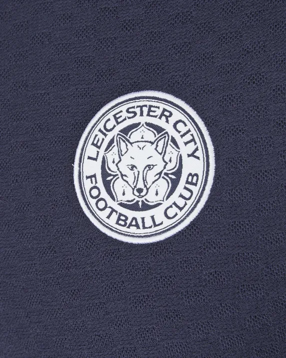 Leicester City Navy Crest Waffle Zip Polo - Mens