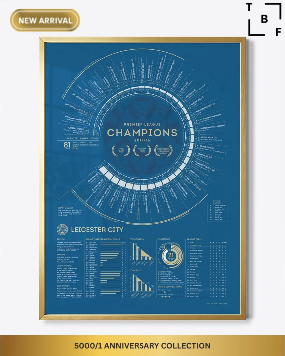 5000/1 Anniversary Collection - LCFC X The Beautiful Frame - Stat Print (Framed)