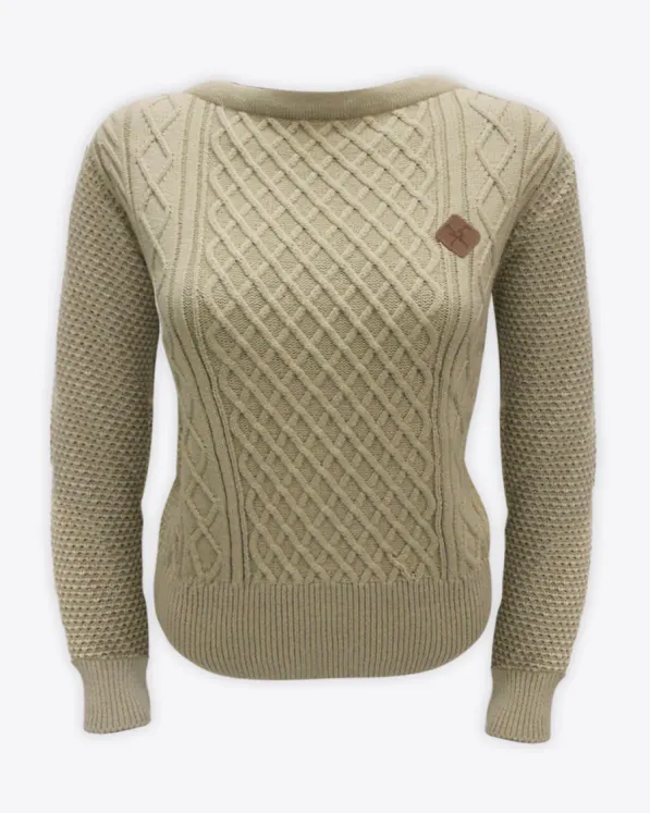 Fox & Crop Sand Cable Knit - Womens