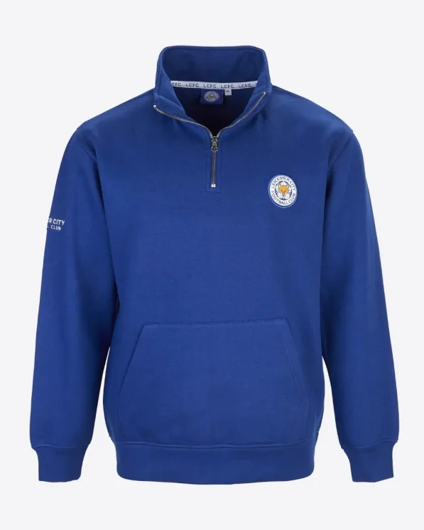 Leicester City Blue Essential Crest 1/4 Zip - Mens