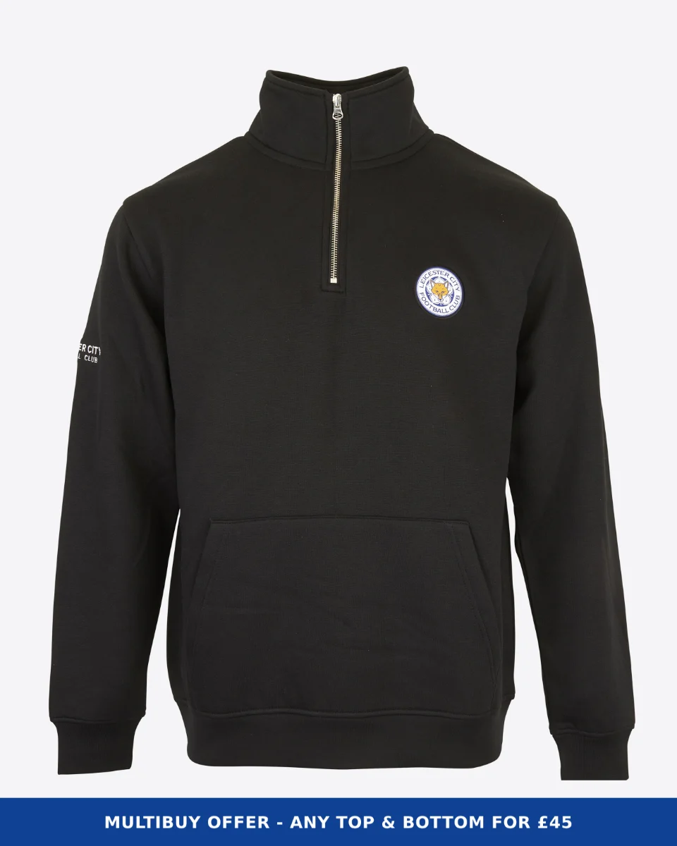 Leicester City Black Essential Crest 1/4 Zip - Mens