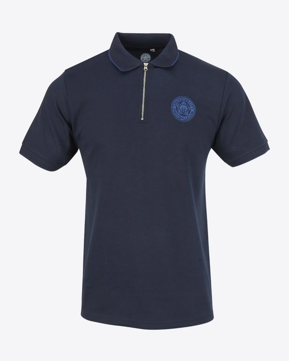 Leicester City Navy Crest Zip Polo - Mens
