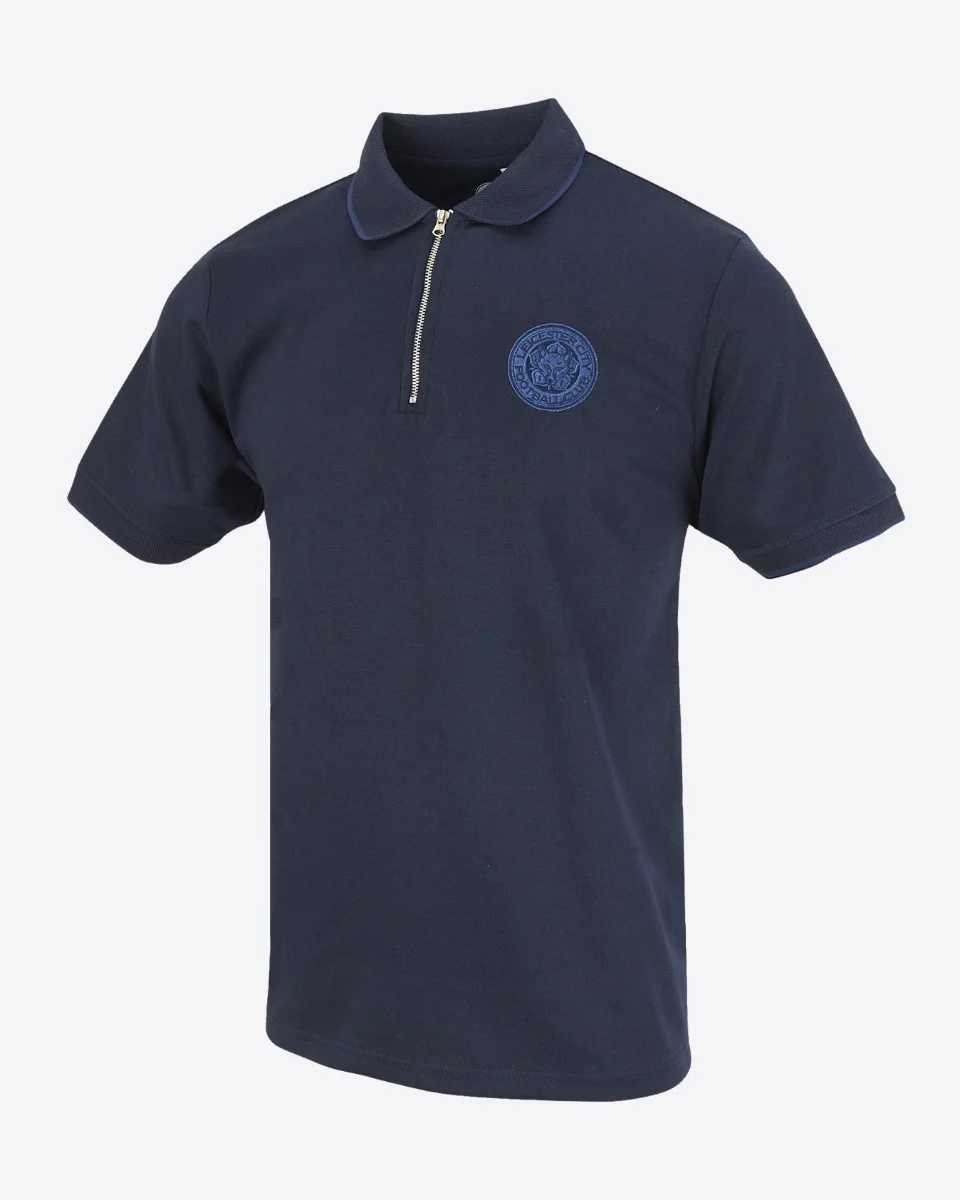 Leicester City Navy Crest Zip Polo - Mens