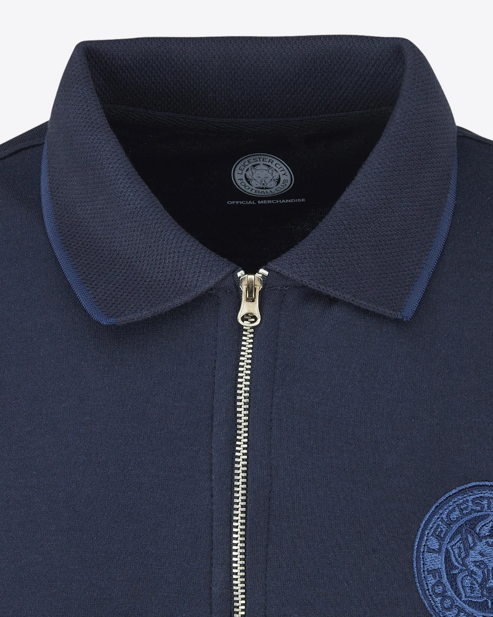 Leicester City Navy Crest Zip Polo - Mens