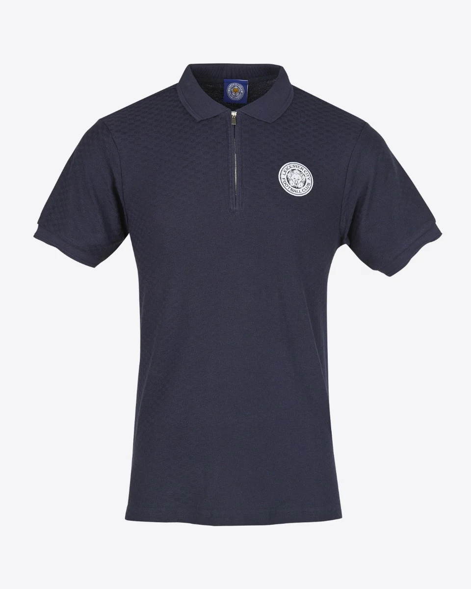 Leicester City Navy Crest Waffle Zip Polo - Mens