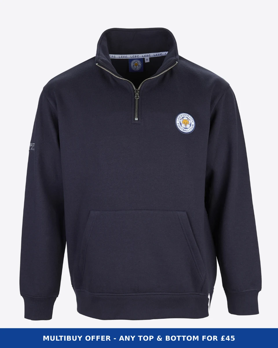 Leicester City Navy Essential Crest 1/4 Zip - Mens