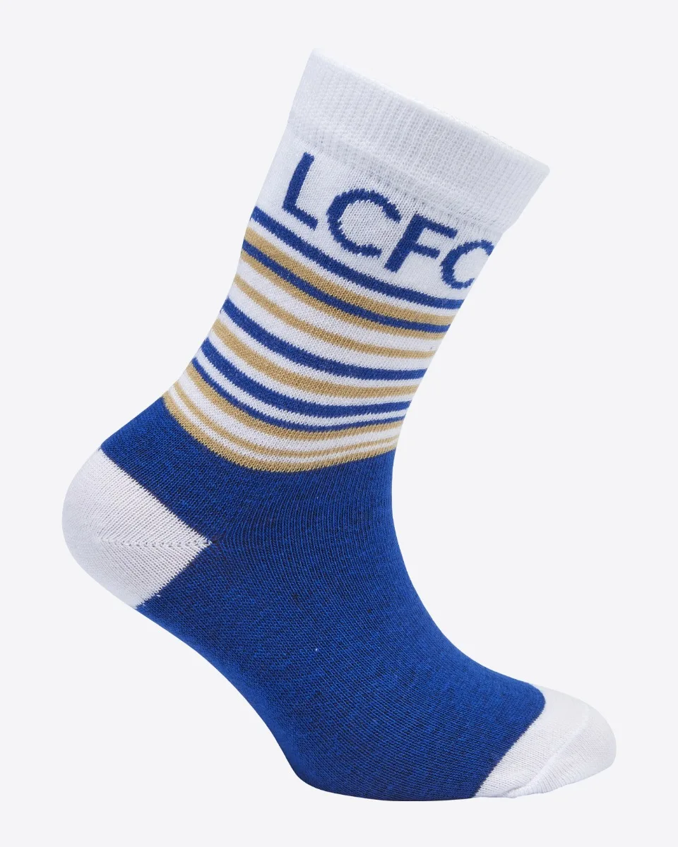 Leicester City Half Stripe White Socks - Kids