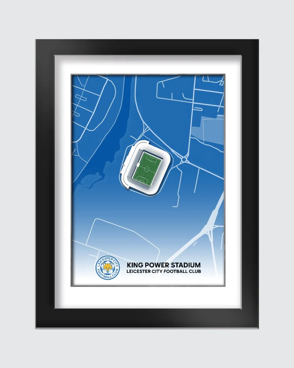 Leicester City Stadium Map Tempered Glass Framed Print