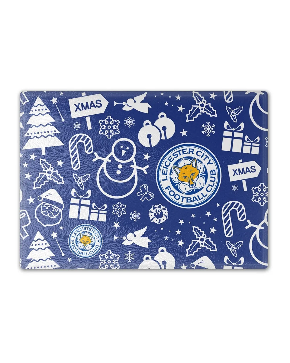 Leicester City Christmas Montage Glass Chopping Board