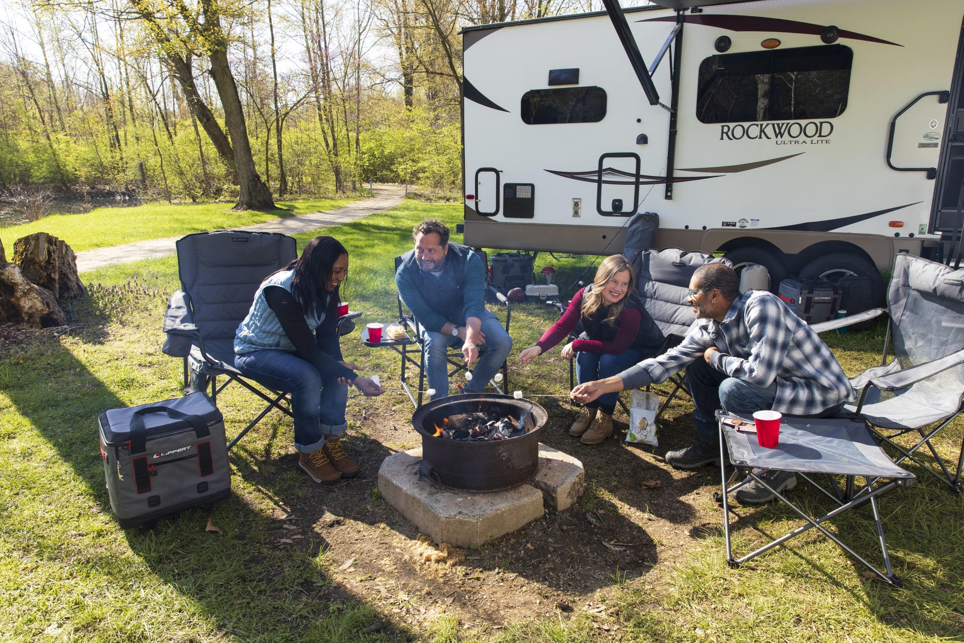 Campsite Campers around the Fire Cooking