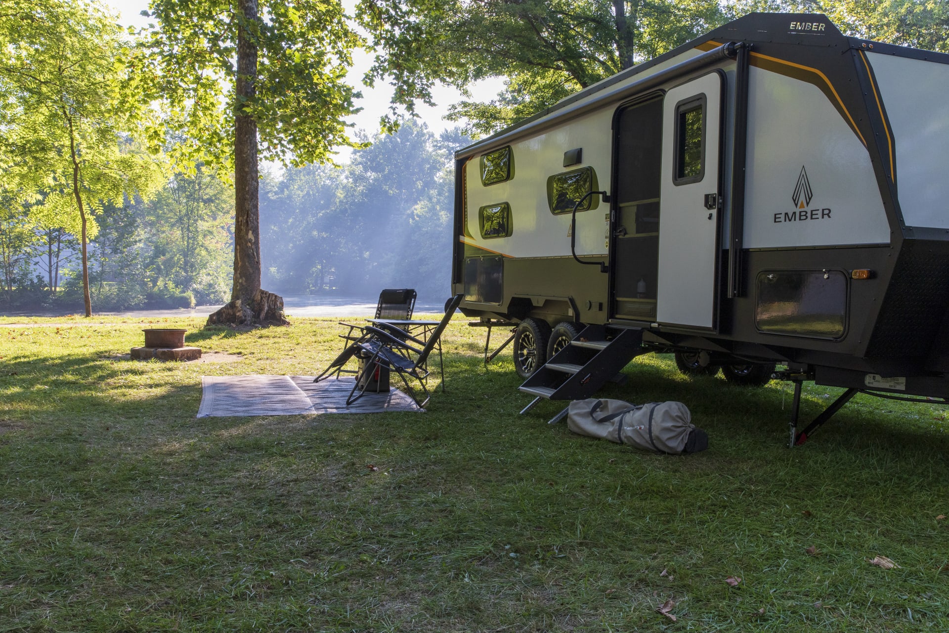 RV Camper Trailer Parked Camp Site