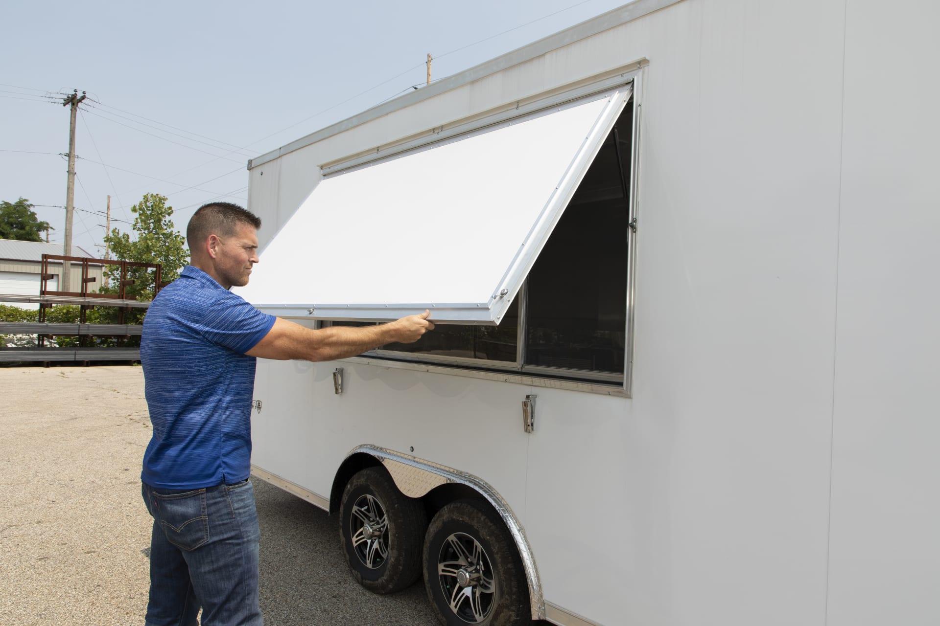 Challenger Door concession stand window on a trailer