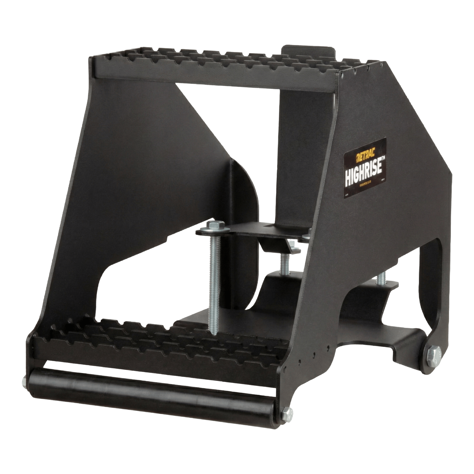 RETRAC HighRise folding safety step with grated steel treads and integrated roller