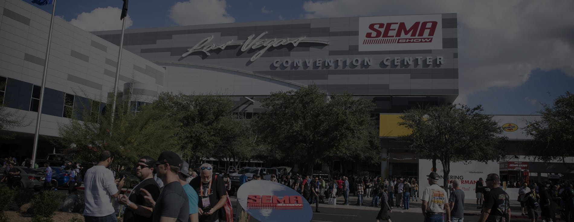 People gathered outside the Las Vegas Convention Center for SEMA