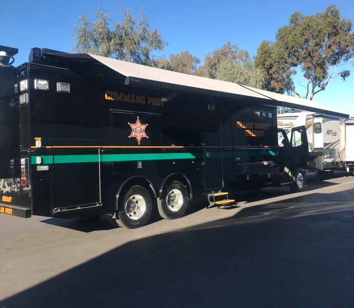 Girard makes specialty vehicle awnings for catering vehicles, racing trailers, horse trailers and emergency service vehicles. 