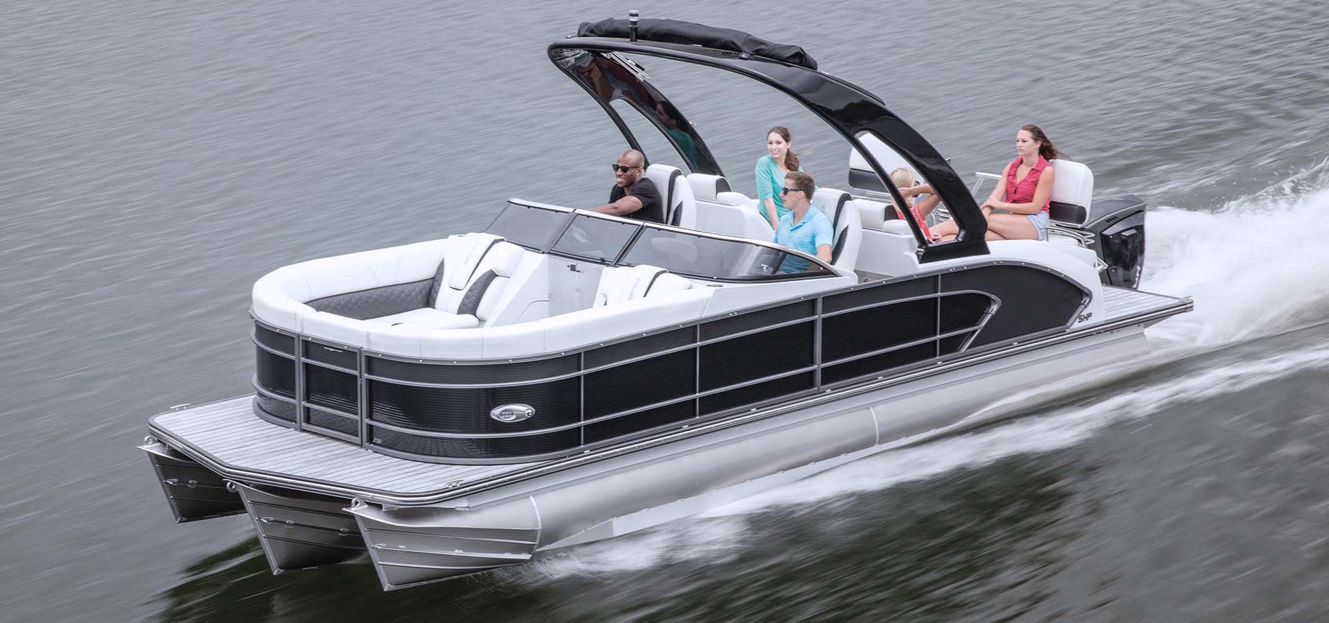 Pontoon Boat with Lippert Pontoon Furniture on the Water