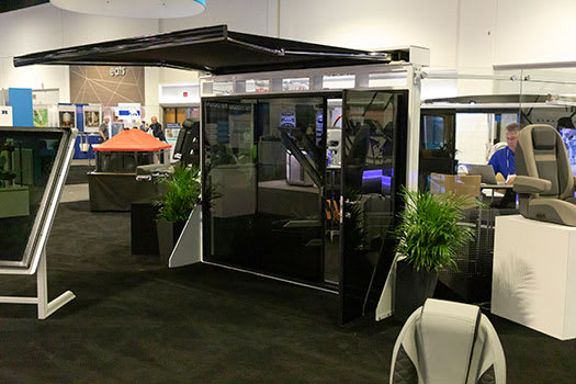 Marine Sliding Glass Door with Boat Awning on Display at IBEX