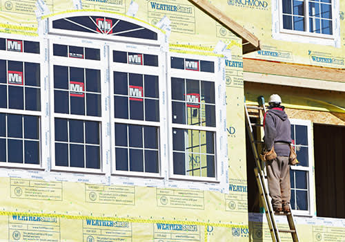 New Home Construction Residential Windows Worker Ladder