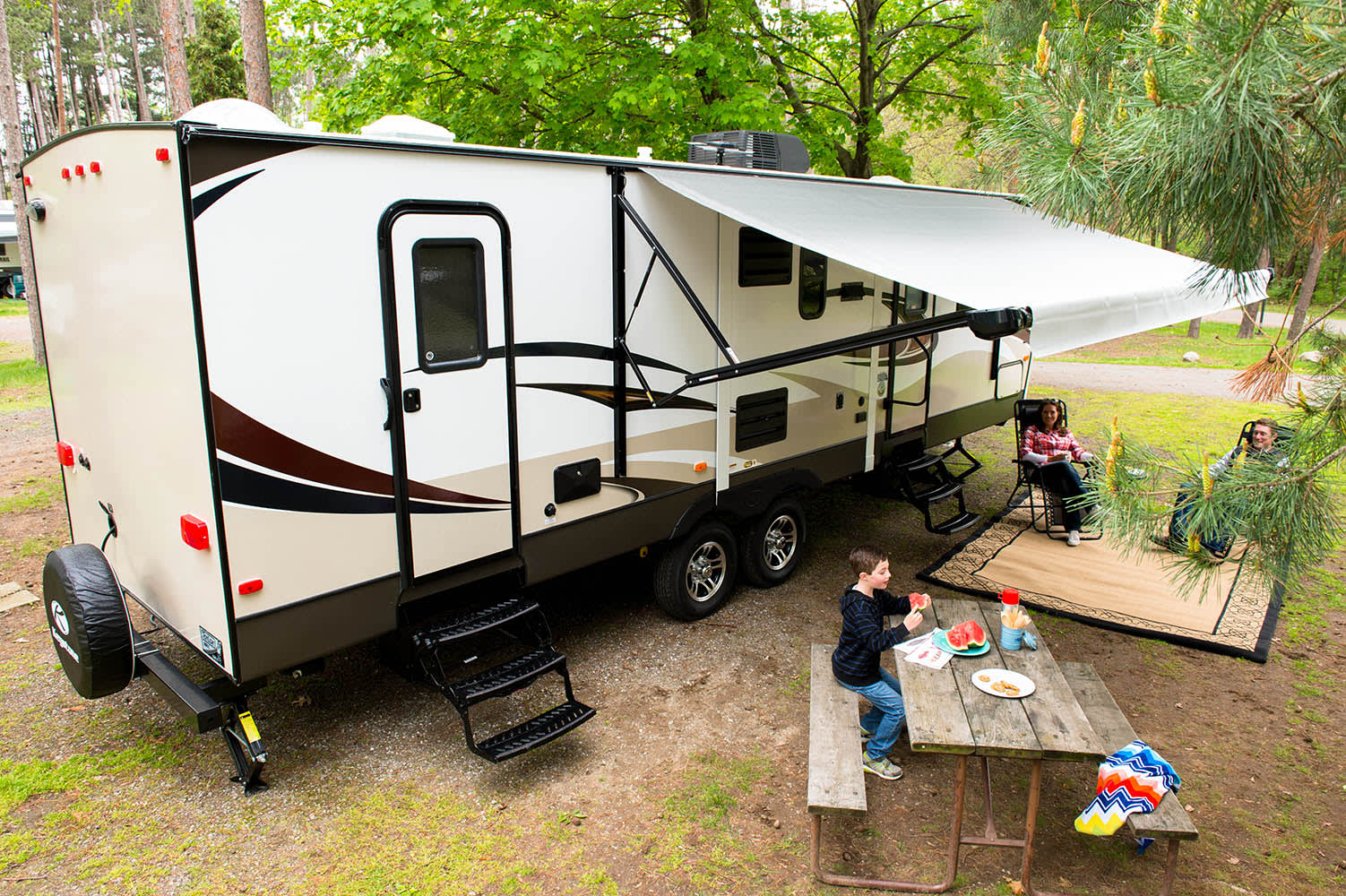 RV Awning Over Patio Campsite Setup Trailer parts manufacturer
