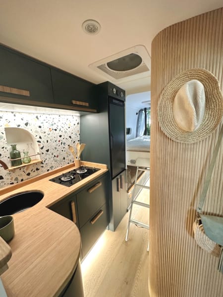 Kitchen area in campervan