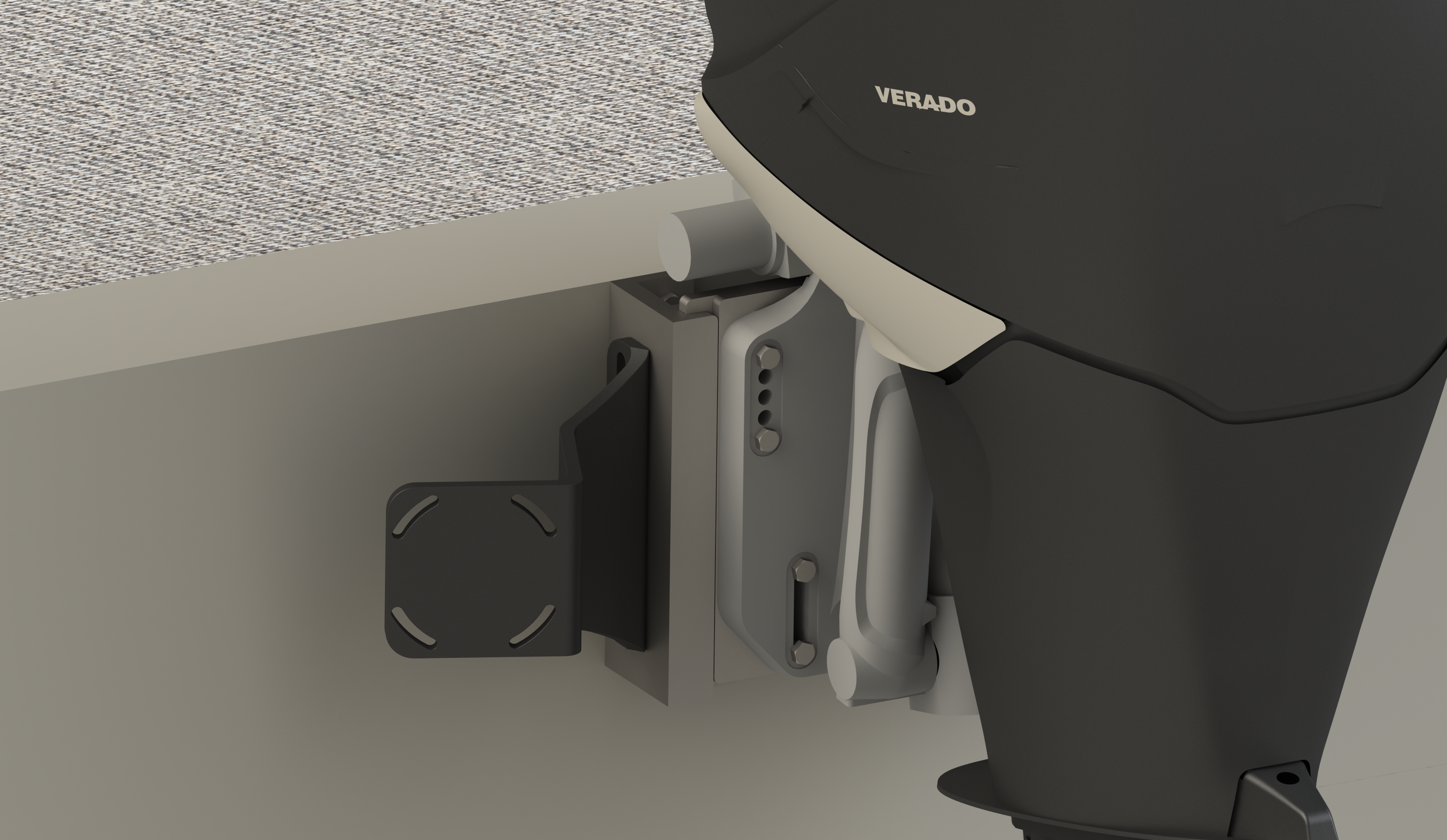 Lewmar jack plate bracket with a shallow water anchor, studio render
