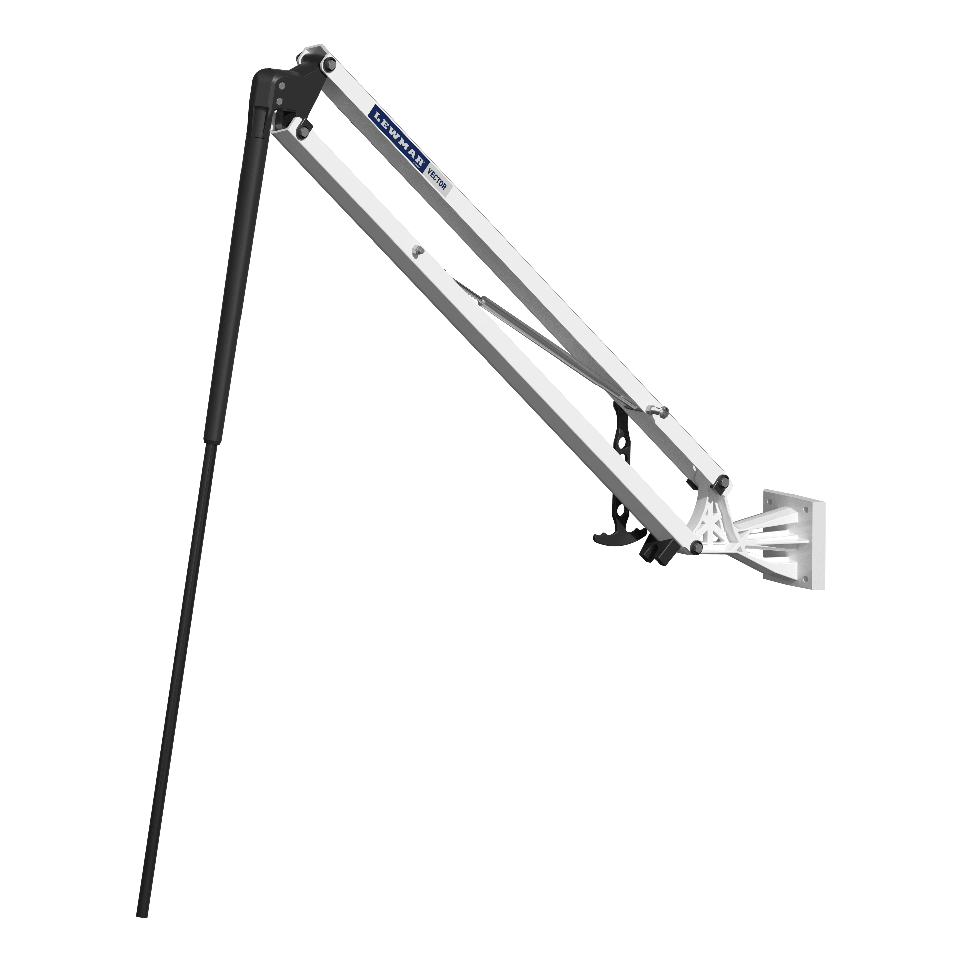 Lewmar Vector 8 white anchor, angled studio photo with pole deployed showing tensioning strap locking assembly