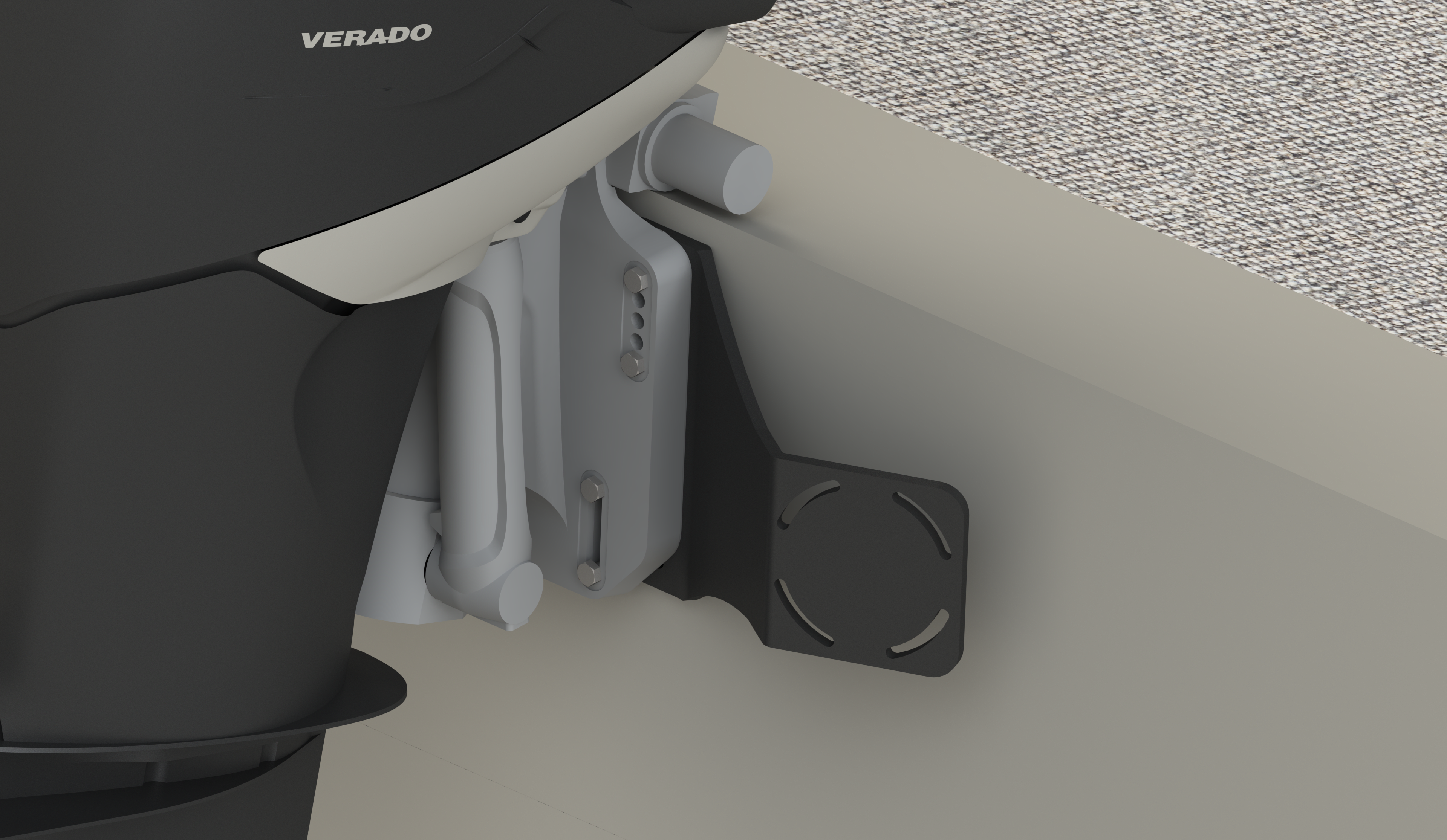 3D engineering render of the Lewmar sandwich motor mount bracket, alternate angle