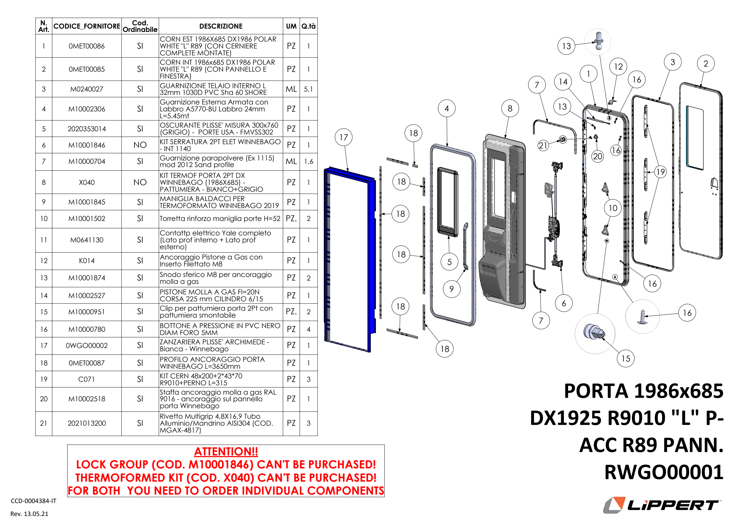 Metallarte Thermoformed Door RWGO00001 Components Webpage (Italian)