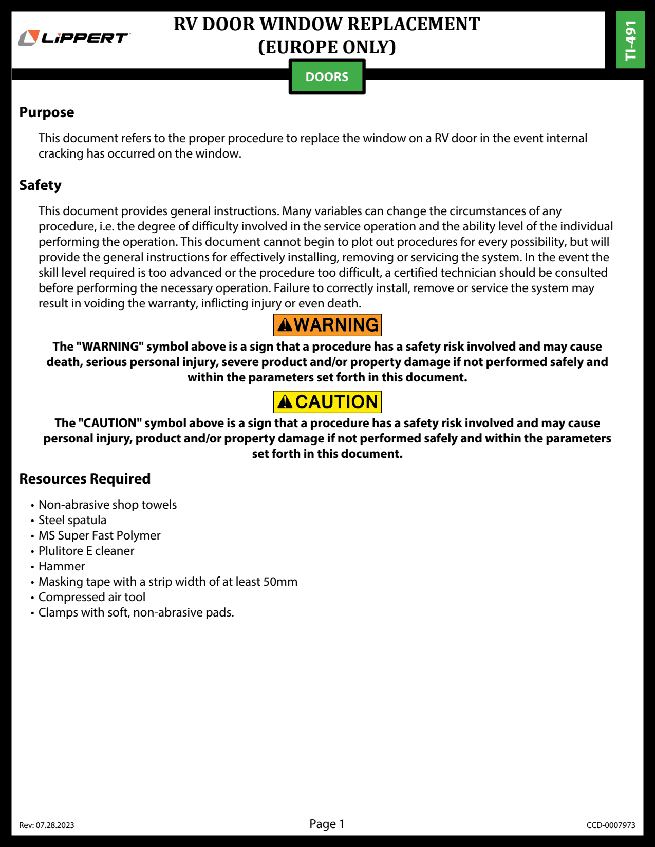 TI-491 RV Door Window Replacement (English)