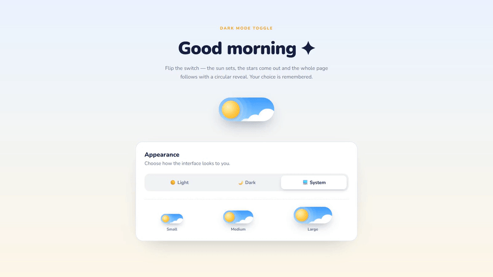 Day & Night Dark Mode Toggle with Circular Reveal — preview
