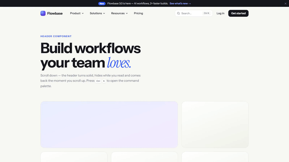 SaaS Header with Mega Menu & ⌘K Command Palette — preview