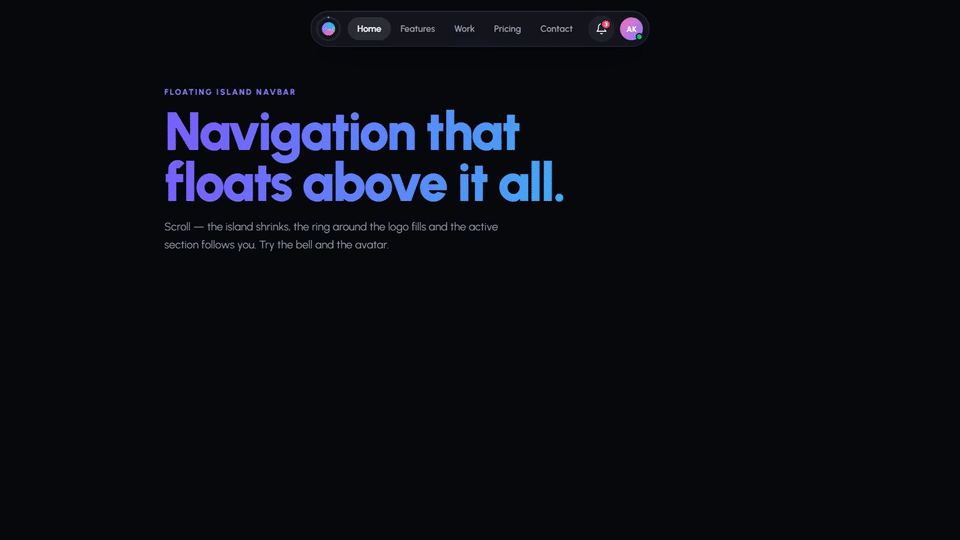 Floating Island Navbar with Scroll Progress & Mobile Tab Bar — preview