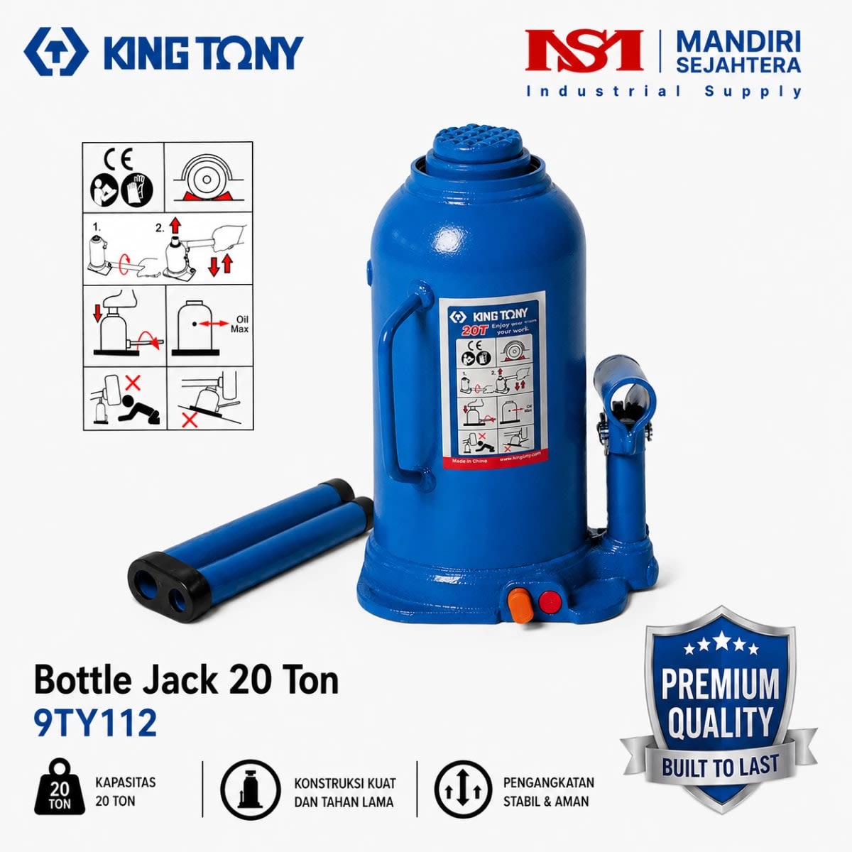 KING TONY Dongkrak Botol Bottle Jack 20 Ton - 9TY112-20A-B - foto 1