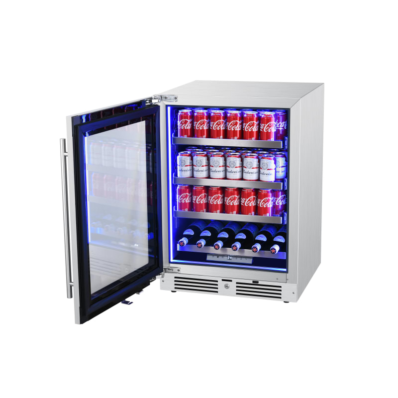 Landmark L3024UI1B-LH 24 inch Wide 147 Can Capacity Beverage Cooler with Alternating (Blue White Amber) LED Lighting Door Alarm Touch Control