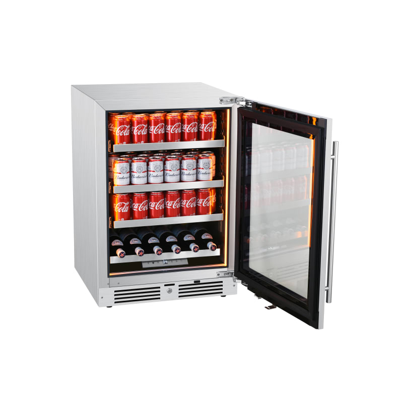 Landmark L3024UI1B-LH 24 inch Wide 147 Can Capacity Beverage Cooler with Alternating (Blue White Amber) LED Lighting Door Alarm Touch Control