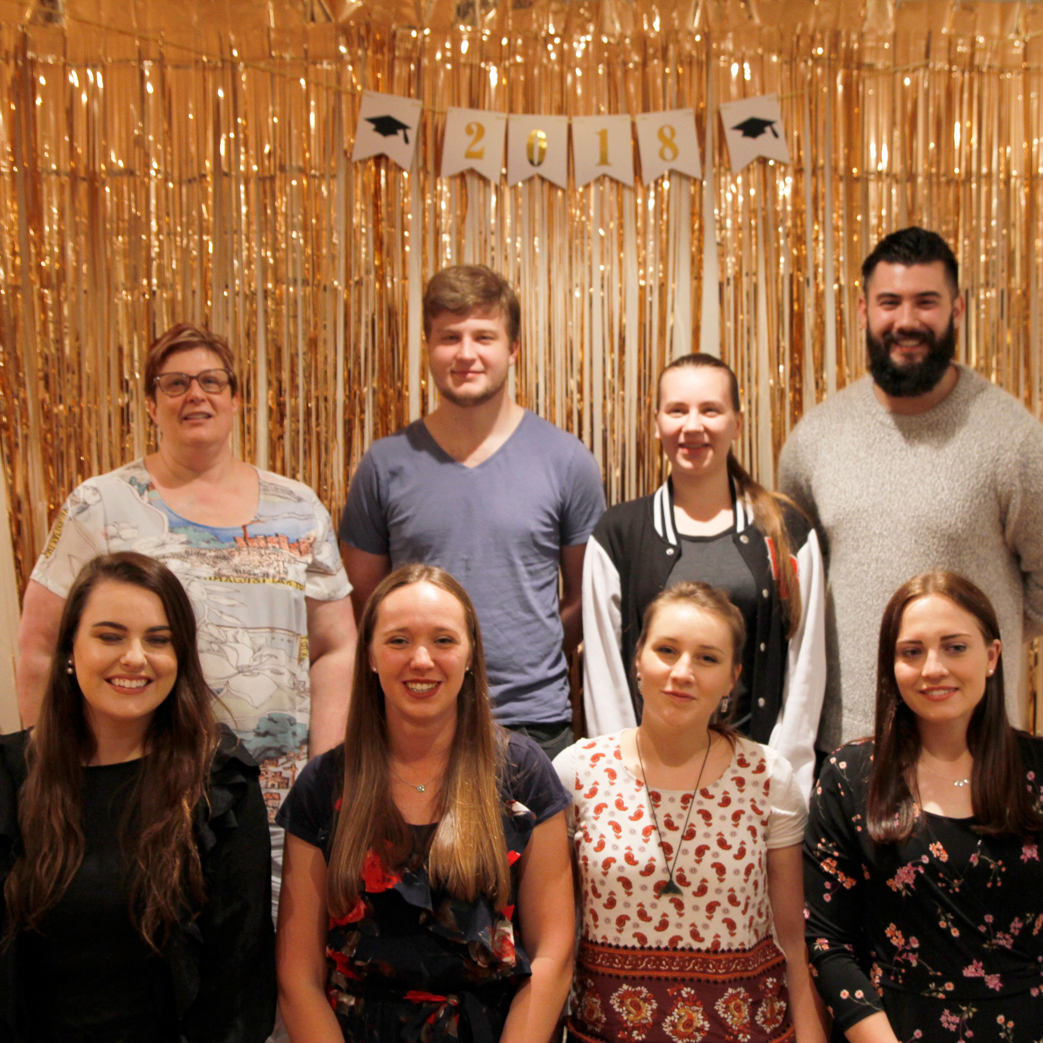 Top row from left to right: Ingela Eiberg, reuben Eiberg, Caitlin Moller, Cam Hulme Bottom row from left to right: Caitlin Lavelua, Sarah Pemberton, Teresa Amende, Hannah Rapata