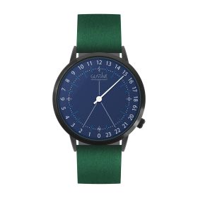 Montre 24H <br />
bleue - cuir vert