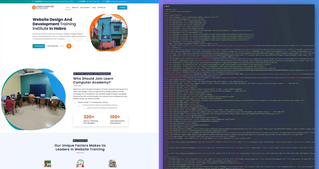 Split diagram showing design mockup on left, code on right